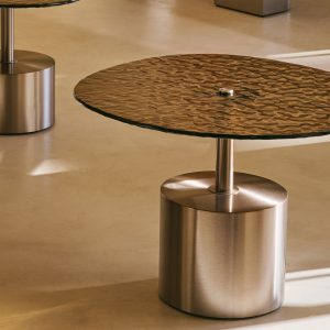 Amber Wave-Glass Pedestal Side Table – 50 cm – styled in a living room