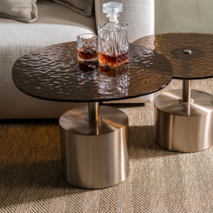 Amber Wave-Glass Pedestal Side Table – 60 cm – styled in a living room