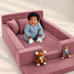 Bundle of Joy Bed in dusty rose upholstered finish