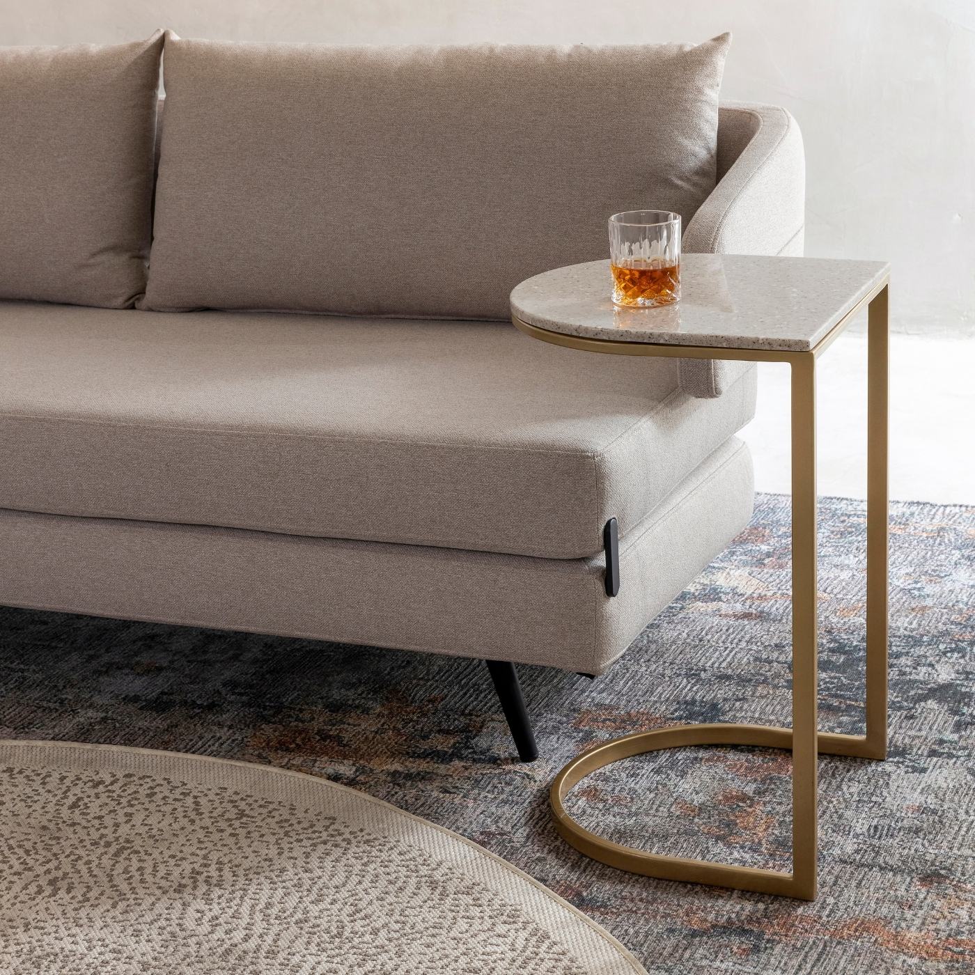 Curved Sofa Side Table – Gold & Latte – main view