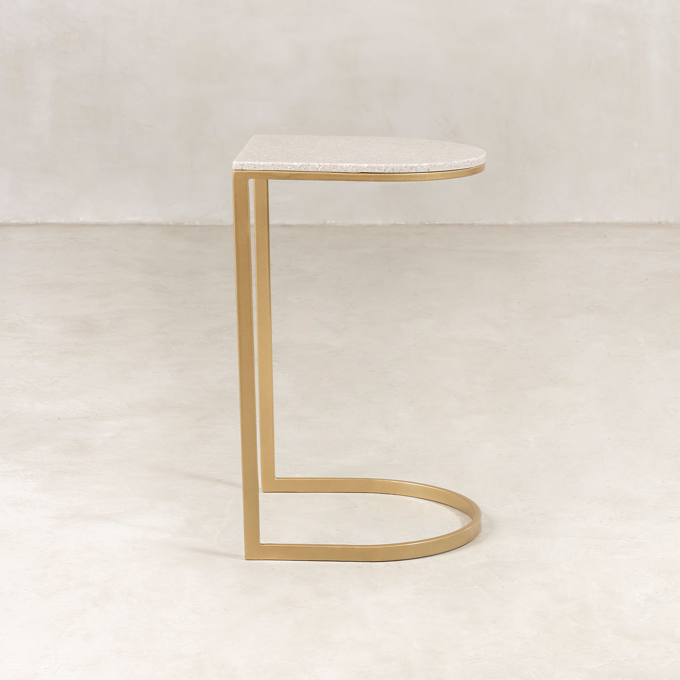 Curved Sofa Side Table – Gold & Latte – side view
