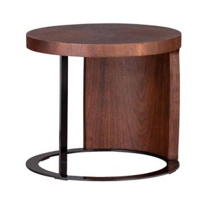 Curved Walnut-Veneer Side Table – front view