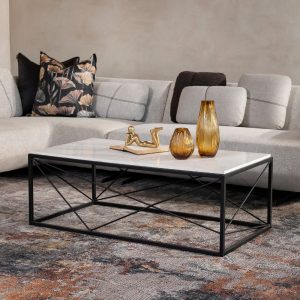 Geometric Steel Coffee Table with Marble-Look Top – main view