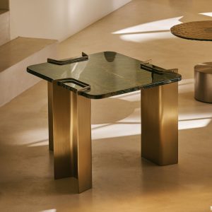 Green Marble-Look Side Table with Titanium Gold Base – styled in a living room