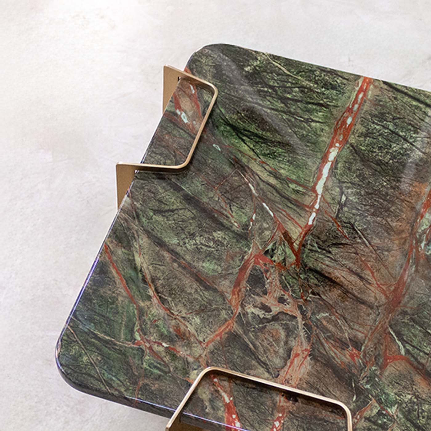 Green Marble-Look Side Table with Titanium Gold Base – close-up of the top