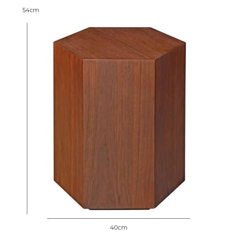 Hexagonal Walnut-Veneer Side Table – with dimensions marked