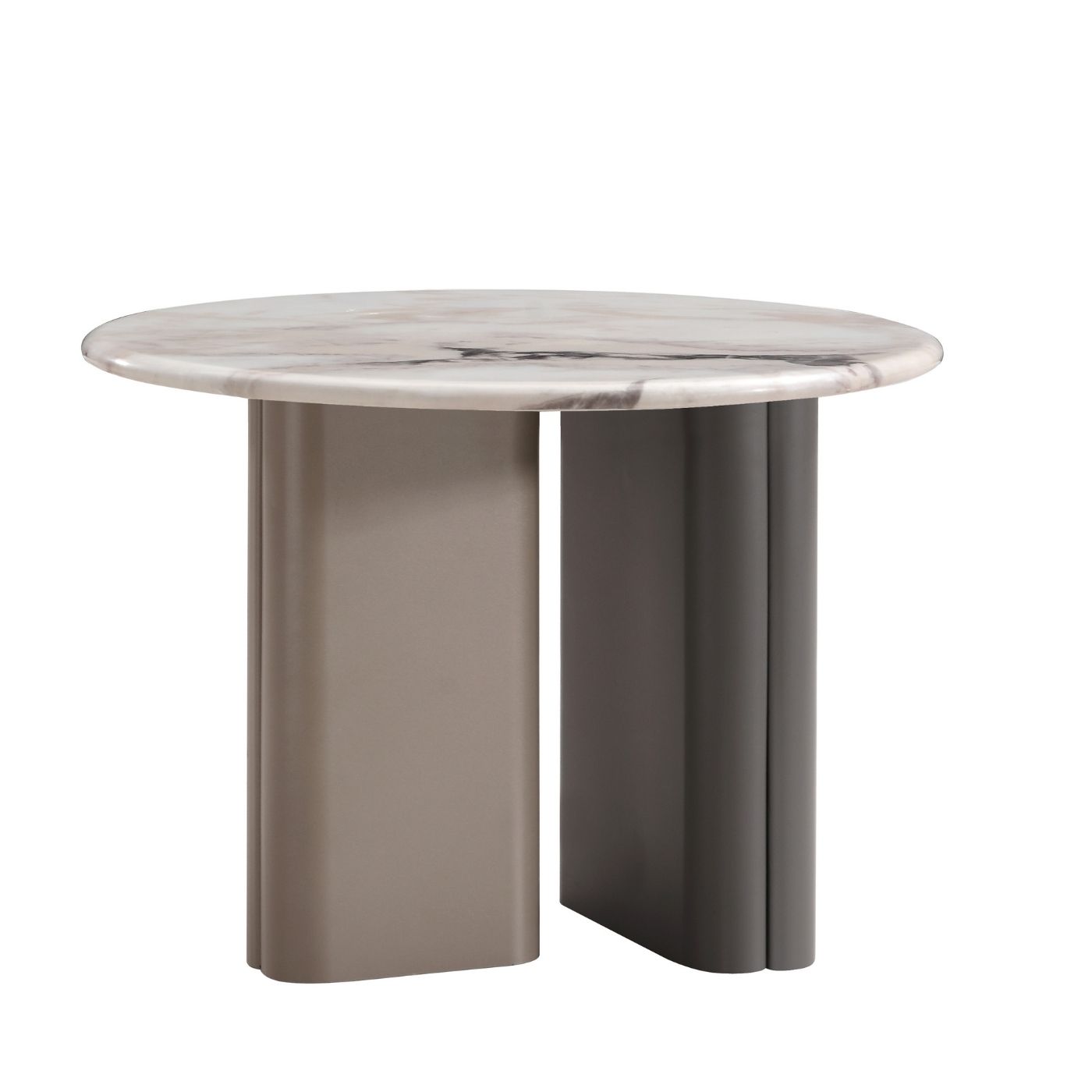 Marble-Look Round Side Table with Two-Tone Base – 60 cm – front view