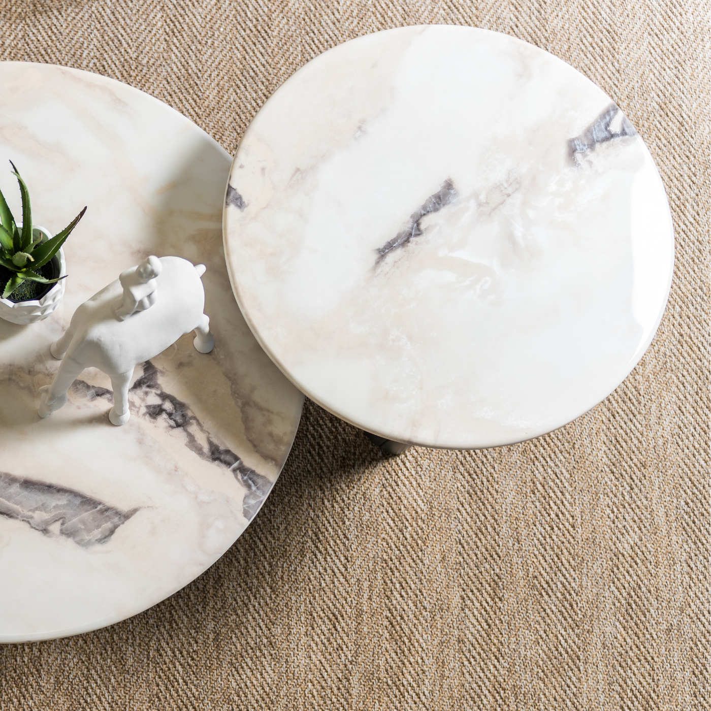 Marble-Look Round Side Table with Two-Tone Base – 60 cm – top view