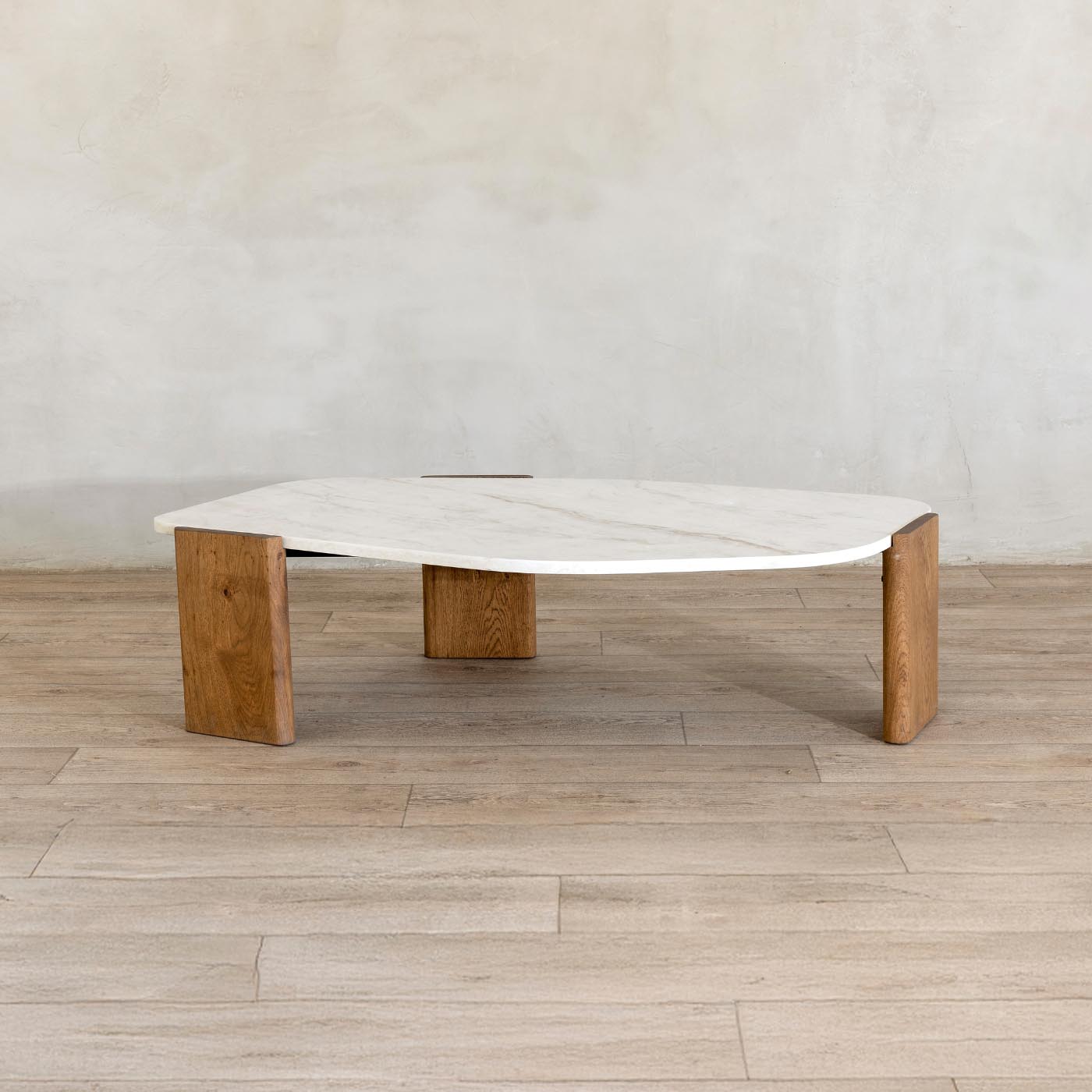 Organic-Edge Quartz Coffee Table – Natural Oak Base – alternate view