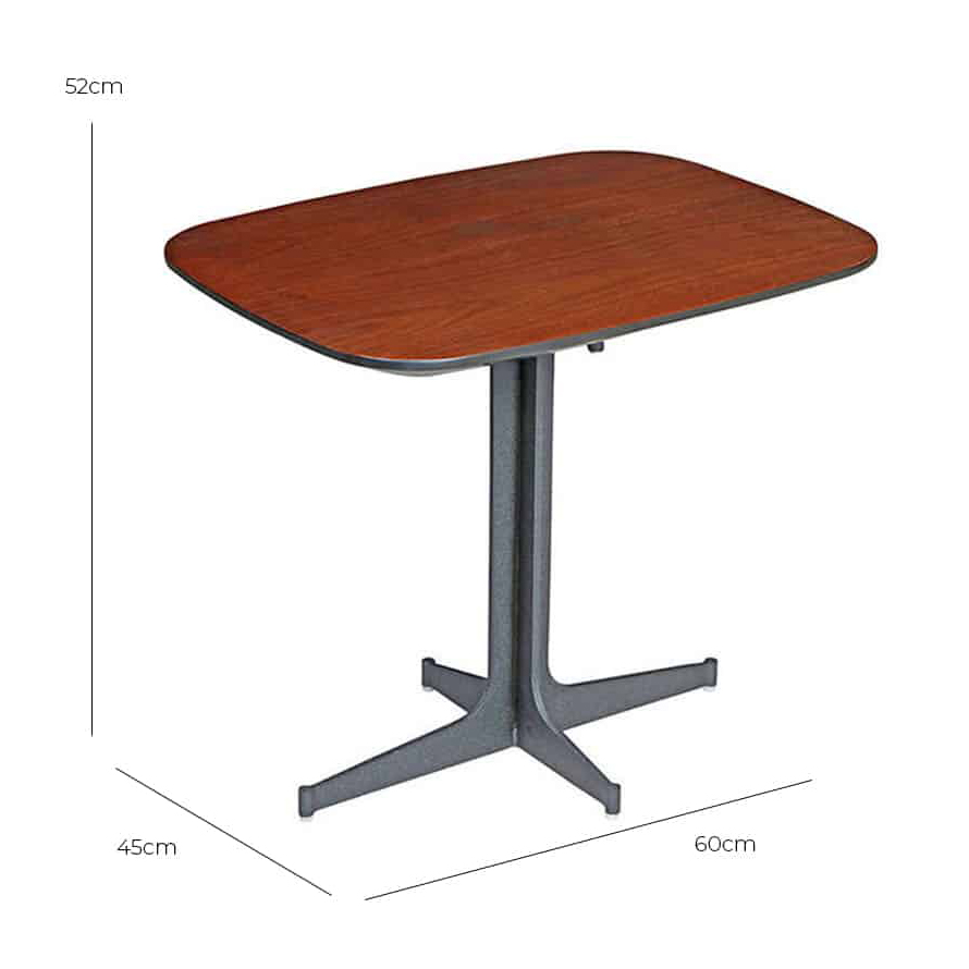 Pedestal Walnut-Top Side Table – with dimensions marked