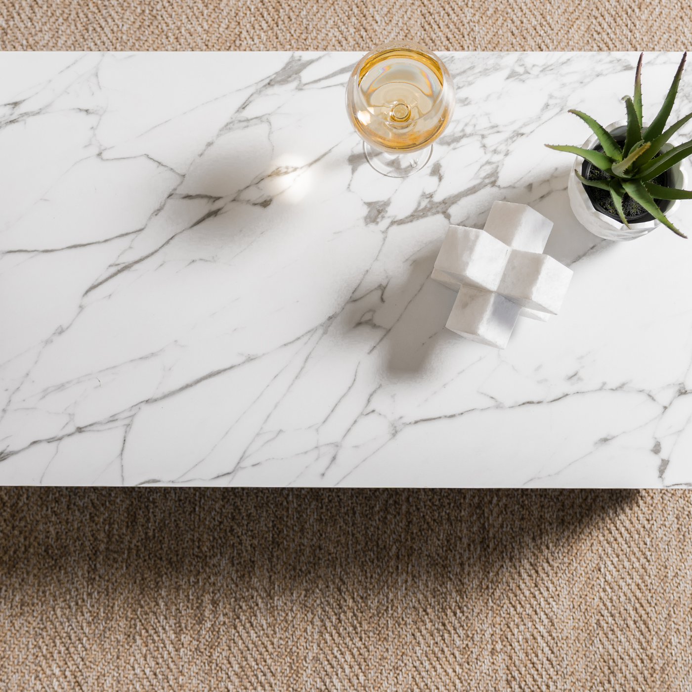 Porcelain Block Coffee Table on Castors – top view