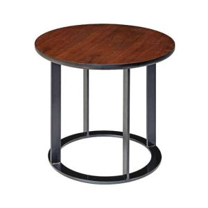 Round Walnut-Top Side Table with Steel Frame – 70 cm – front view