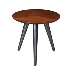 Round Walnut-Top Side Table with Tapered Legs – 55 cm – front view