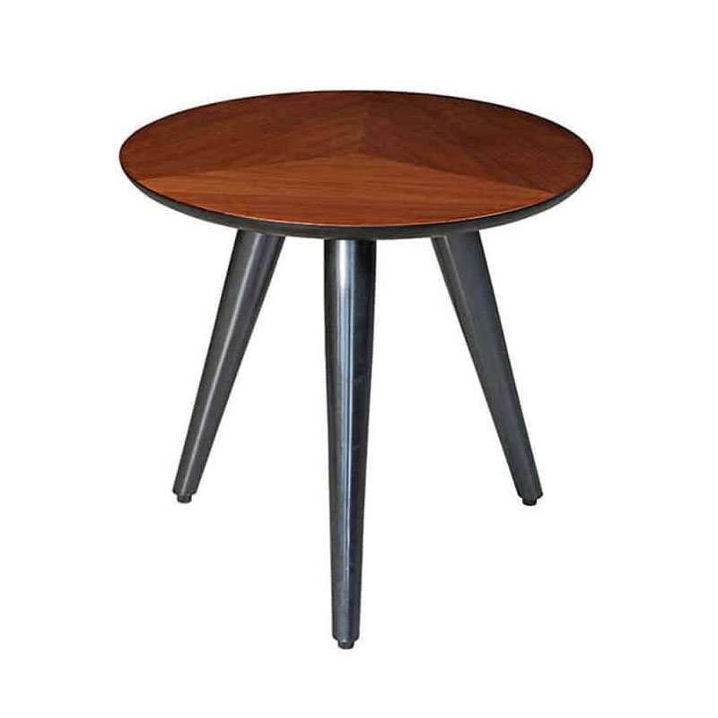 Round Walnut-Top Side Table with Tapered Legs – 55 cm – front view