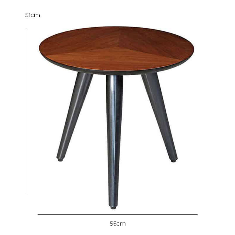 Round Walnut-Top Side Table with Tapered Legs – 55 cm – with dimensions marked