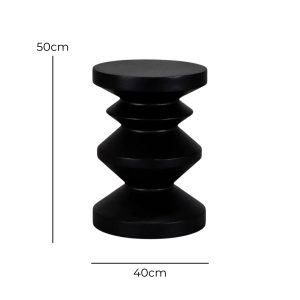 Sculpted Pillar Side Table – Black – with dimensions marked