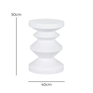 Sculpted Pillar Side Table – White – with dimensions marked