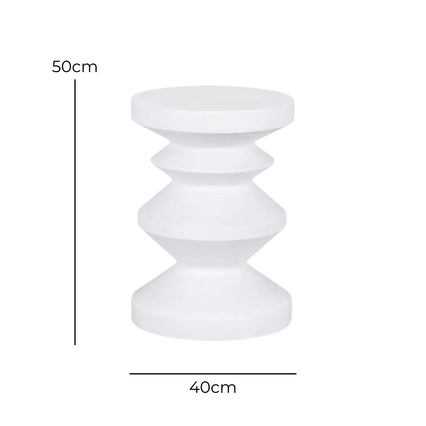 Sculpted Pillar Side Table – White – with dimensions marked