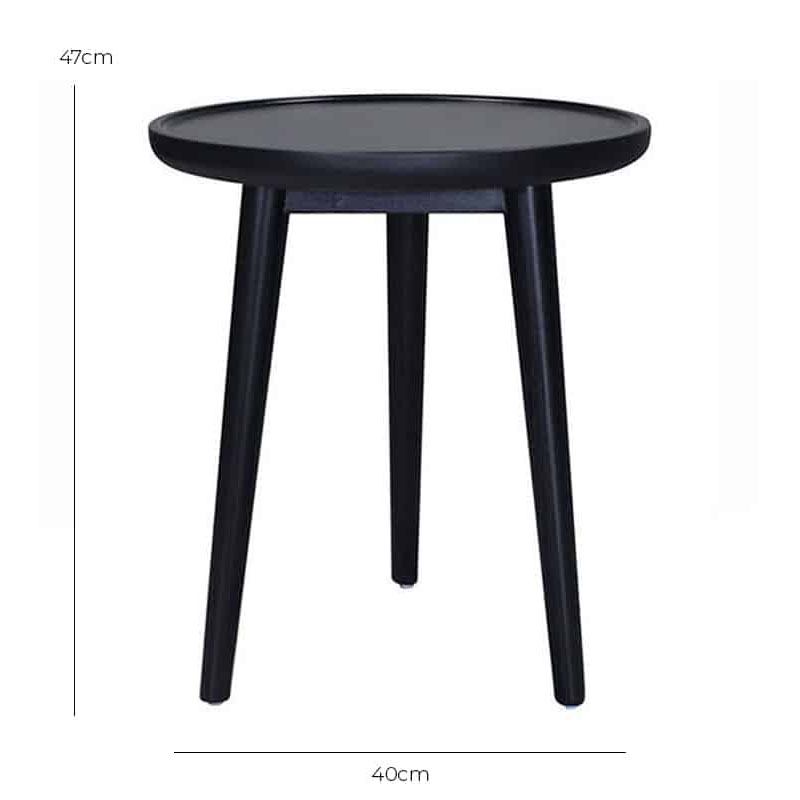 Slim Tapered-Leg Side Table – Black – with dimensions marked