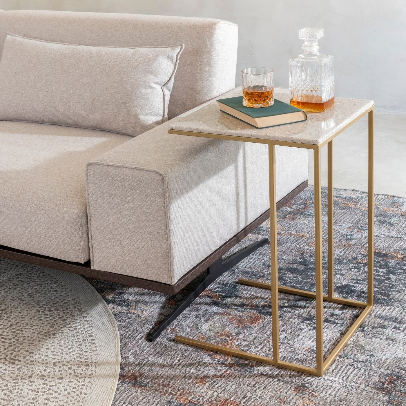 Square Sofa Side Table – Gold & Latte – main view
