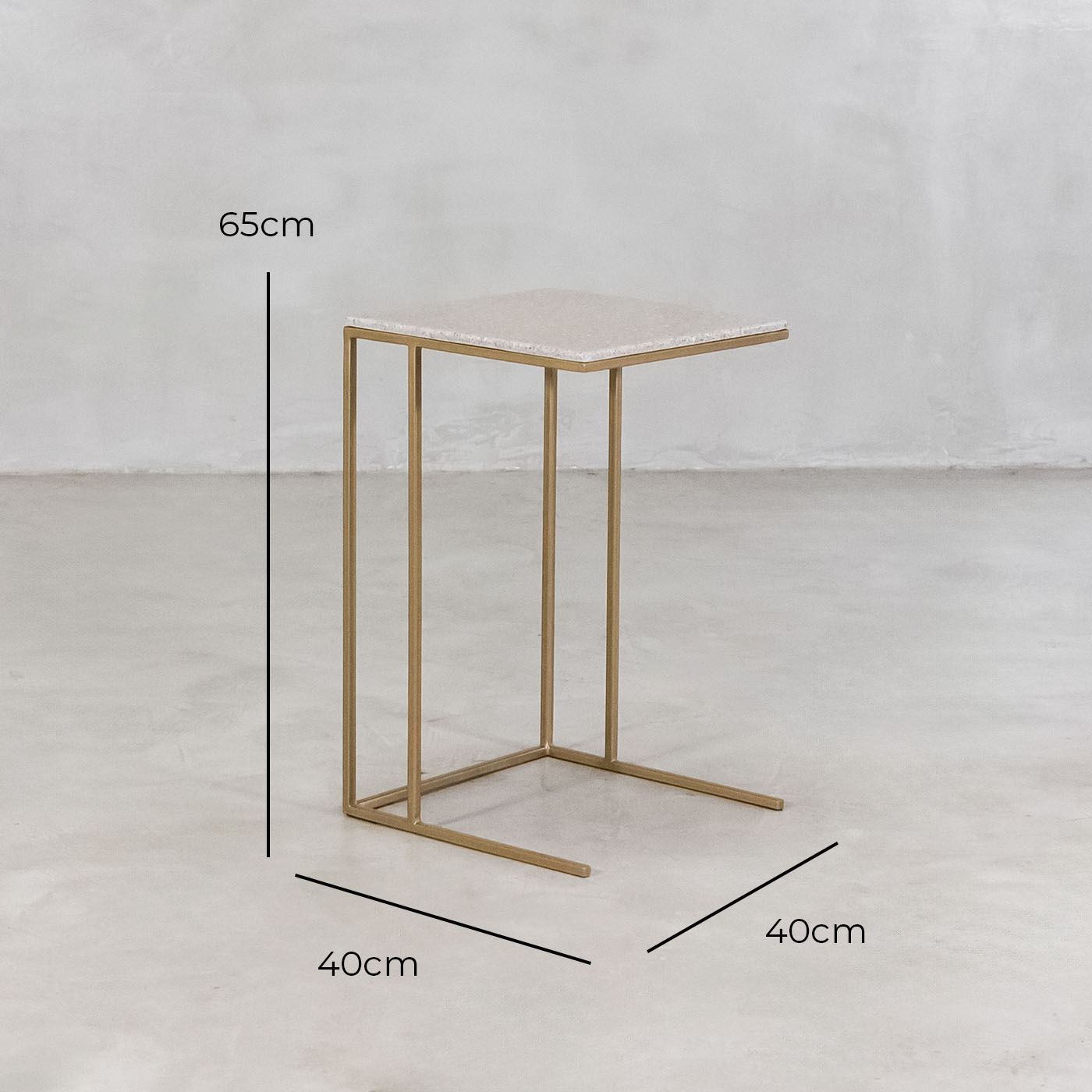 Square Sofa Side Table – Gold & Latte – with dimensions marked