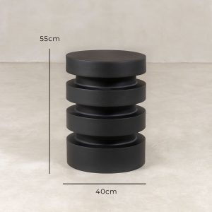 Stacked Ring Side Table – Black – with dimensions marked