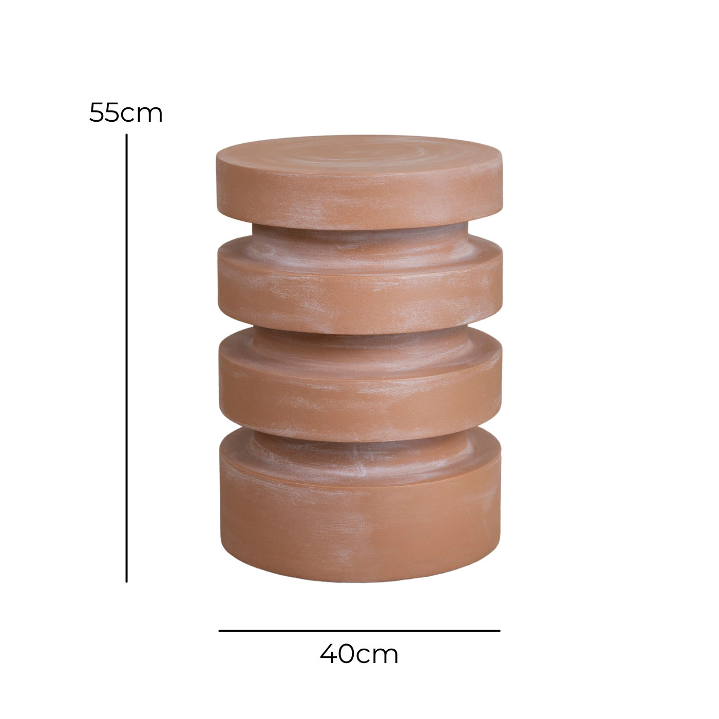 Stacked Ring Side Table – Terracotta – with dimensions marked