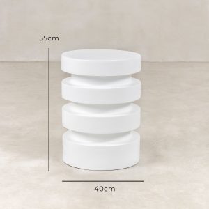 Stacked Ring Side Table – White – with dimensions marked