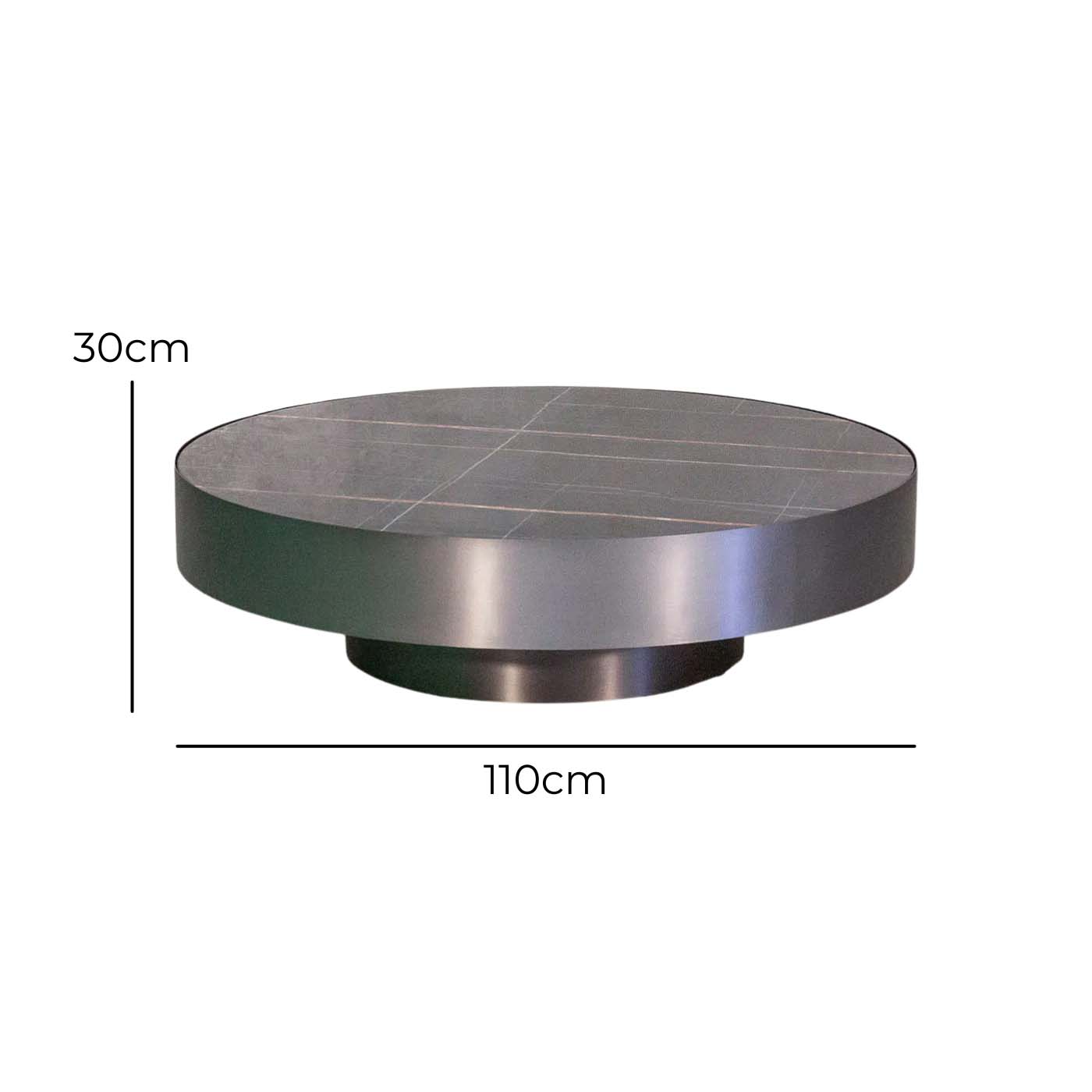 Swivel-Top Round Coffee Table – 110 cm – with dimensions marked
