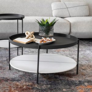 Two-Tier Round Tray Coffee Table – Black & White – main view