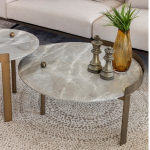 White Marble and Brass Round Coffee Table – 80 cm – main view