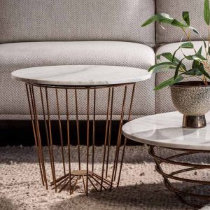 Wire Cage Side Table with Marble Top – styled in a living room